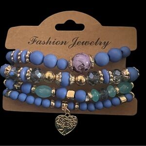 Blue and Gold Beaded Bracelet Set